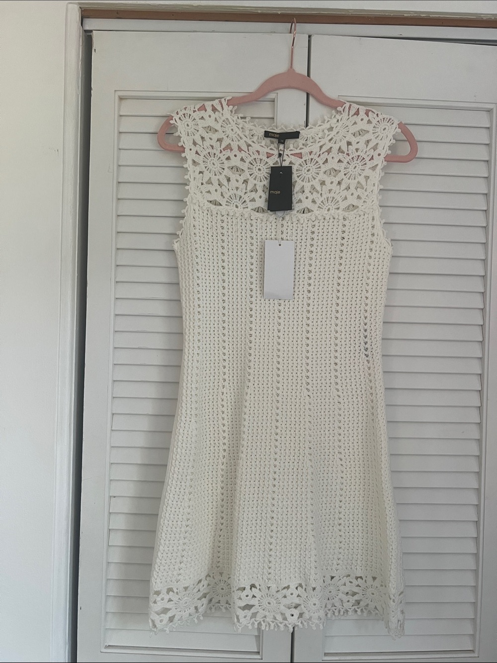 Maje Cream Crochet Knit A-Line Dress